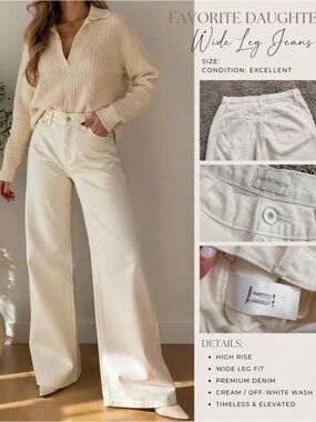 Favorite Daughter Cream Wide Leg Jeans High Rise Minimalist Quiet Luxury Chic 30